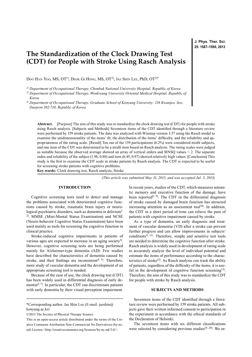 (PDF) The Standardization of the Clock Drawing Test (CDT) for People ...