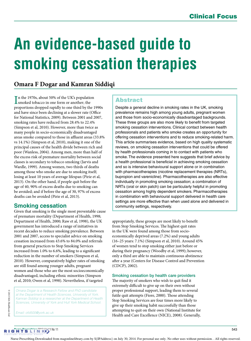 (PDF) An evidencebased guide to smoking cessation therapies