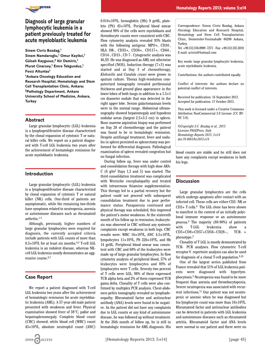 (PDF) Diagnosis of Large Granular Lymphocytic Leukemia in a Patient