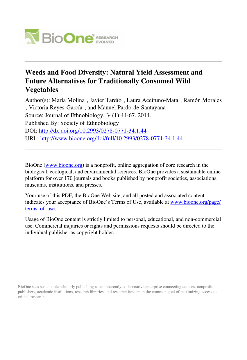 PDF) Weeds and Food Diversity: Natural Yield Assessment and Future ...