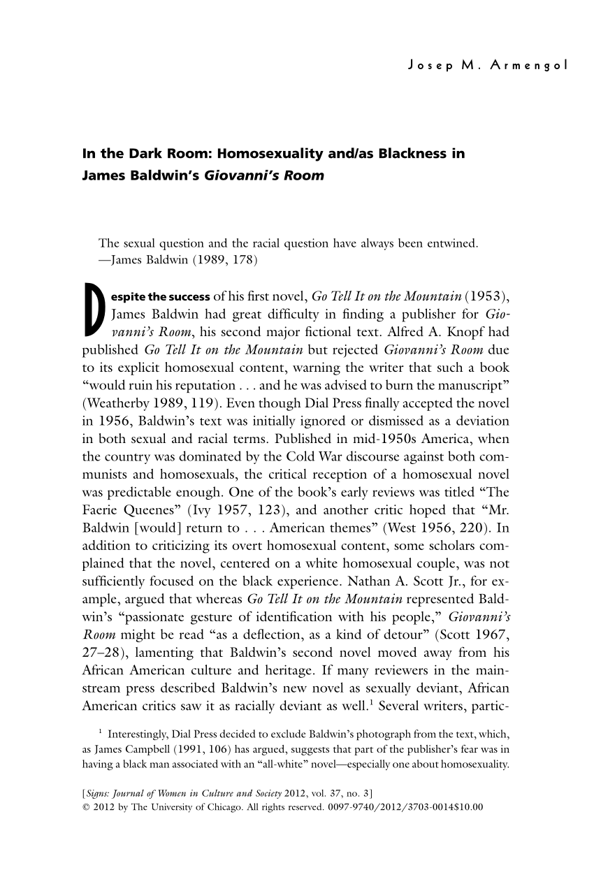 PDF) In the Dark Room: Homosexuality and/as Blackness in James Baldwin's Giovanni's  Room