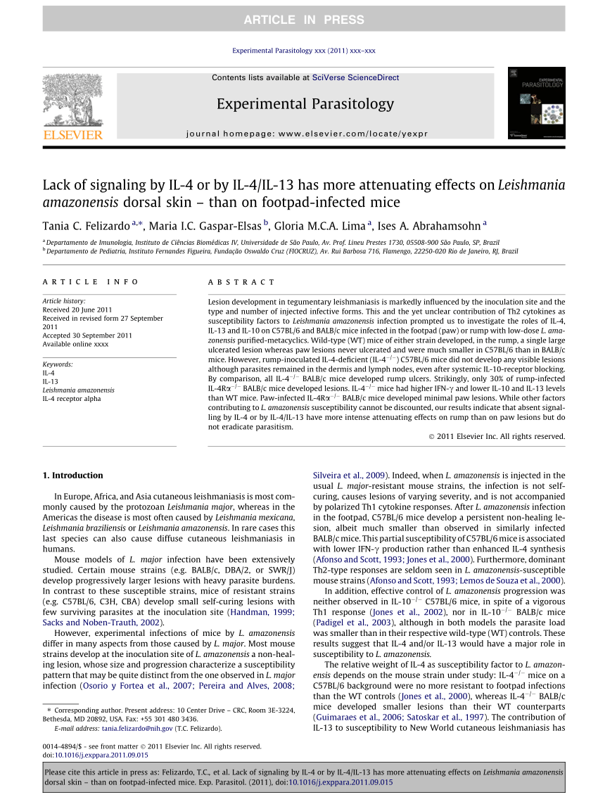 experimental parasitology scimago