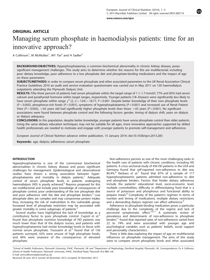 Pdf Managing Serum Phosphate In Haemodialysis Patients Time For An - 