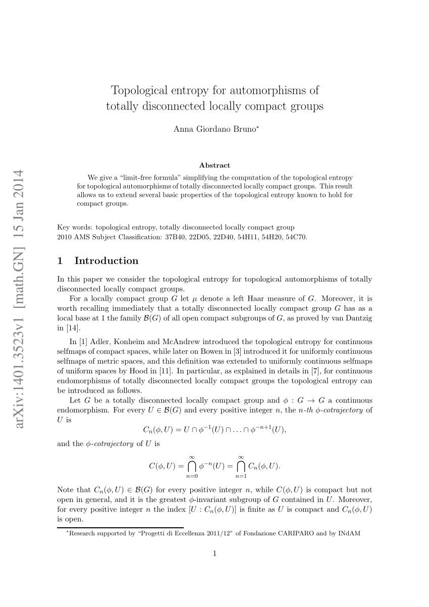Pdf Topological Entropy For Automorphisms Of Totally Disconnected Locally Compact Groups