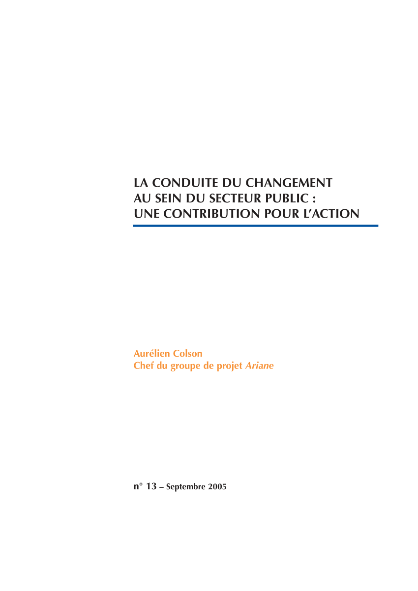 Pdf La Conduite Du Changement Dans Le Secteur Public