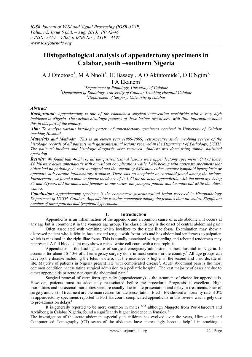 PDF Histopathological analysis of appendectomy Specimens in