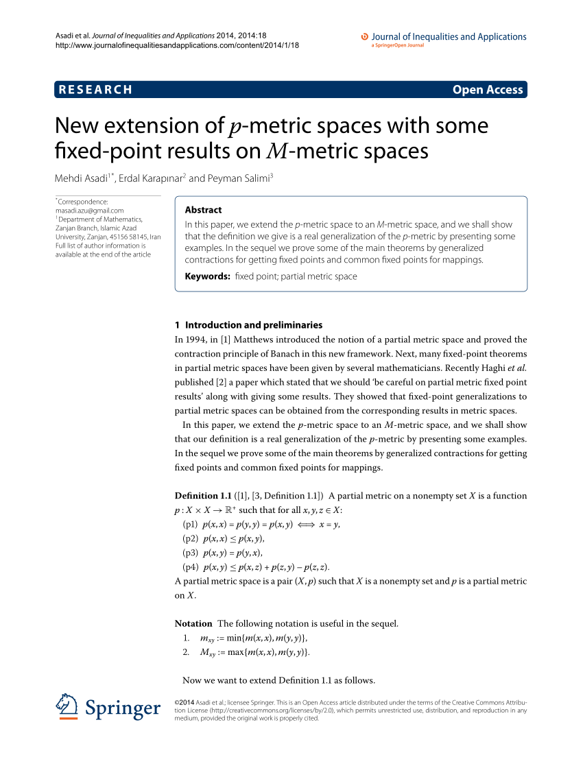 Pdf New Extension Of P Metric Spaces With Some Fixed Point Results On M Metric Spaces
