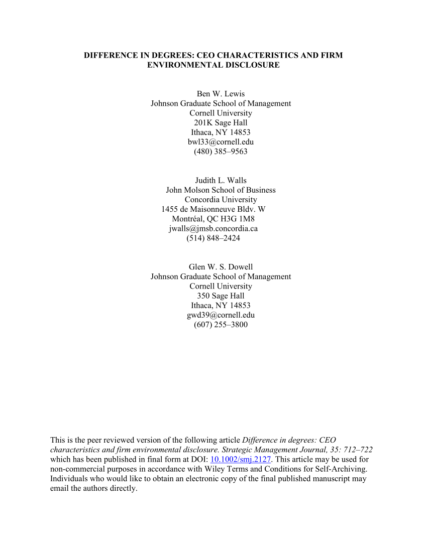 Pdf Difference In Degrees Ceo Characteristics And Firm Environmental Disclosure