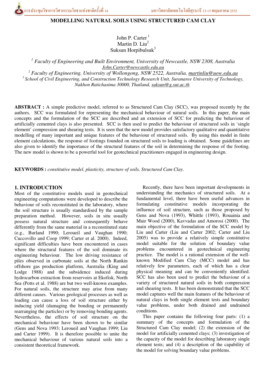 (PDF) MODELLING NATURAL SOILS USING STRUCTURED CAM CLAY