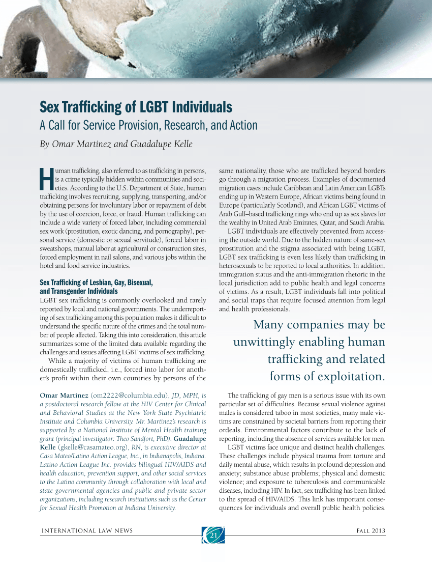 PDF) Sex Trafficking of LGBT Individuals: A Call for Service Provision,  Research, and Action