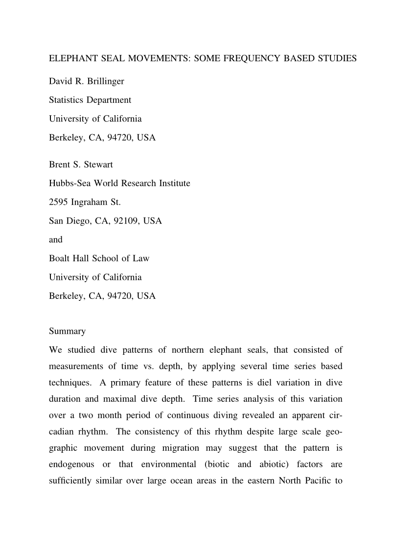 (PDF) Elephant Seal Movements: Some Frequency Based Studies