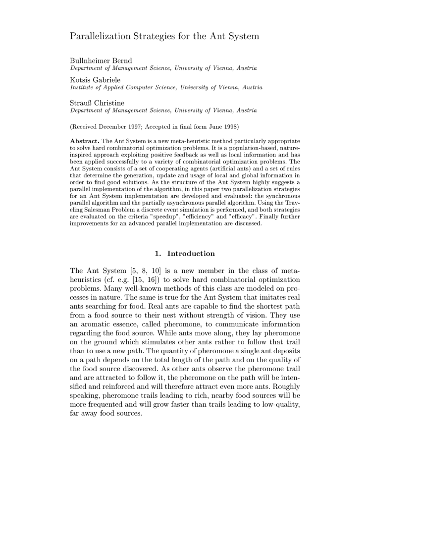 (PDF) Parallelization Strategies for the Ant System