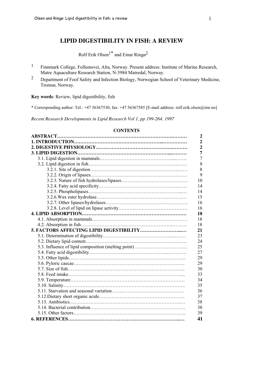 Pdf Lipid Digestibility In Fish A Review