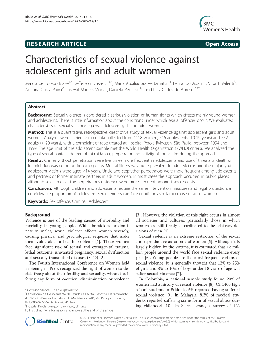 PDF) Characteristics of sexual violence against adolescent girls and adult  women