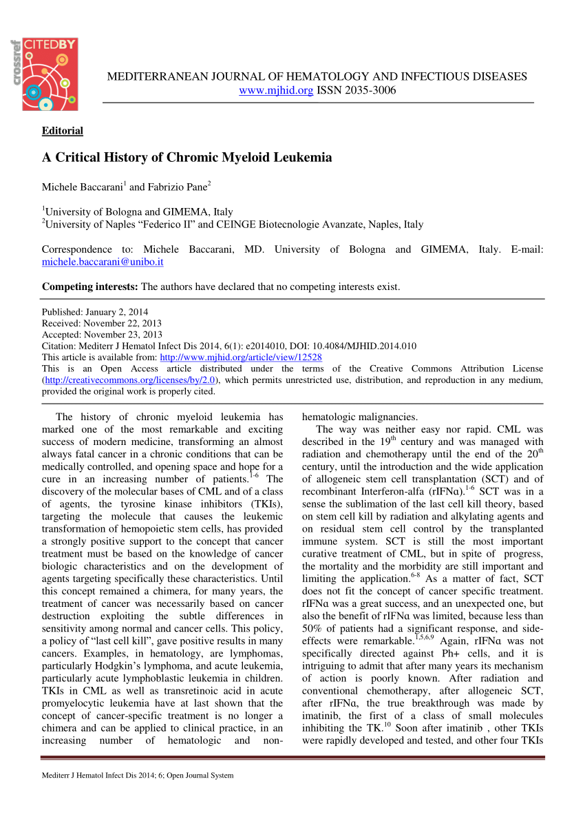 PDF A Critical History of Chromic Myeloid Leukemia