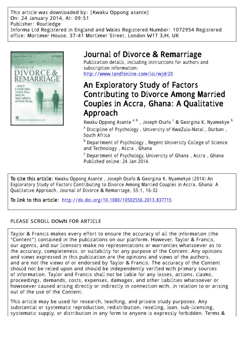 Pdf An Exploratory Study Of Factors Contributing To Divorce Among Married Couples In Accra Ghana A Qualitative Approach