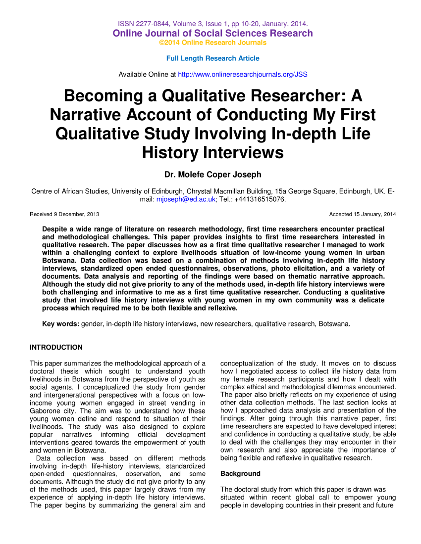 example of narrative qualitative research title