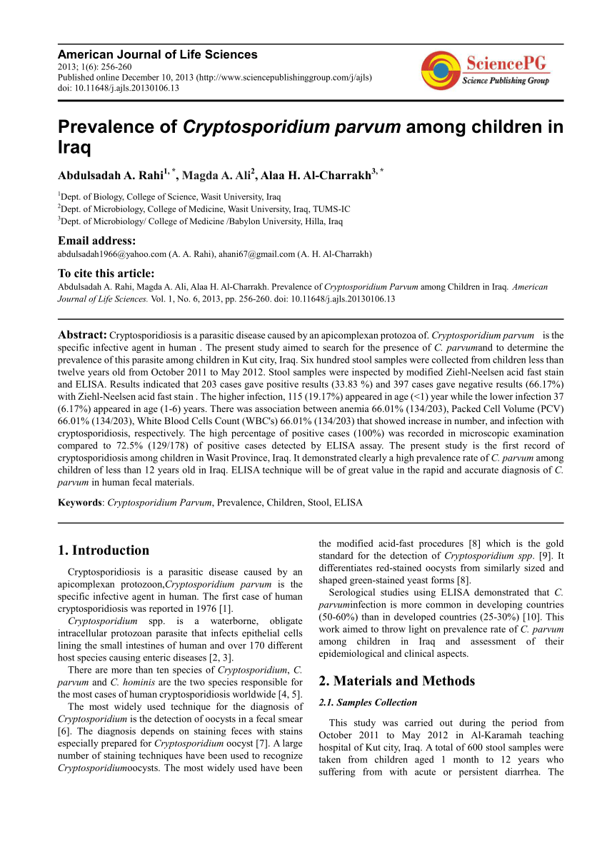 Cryptosporidiosis In Iranian Farm Workers And Their Household Members A Hypothesis About Possible Zoonotic Transmission Topic Of Research Paper In Veterinary Science Download Scholarly Article Pdf And Read For Free On