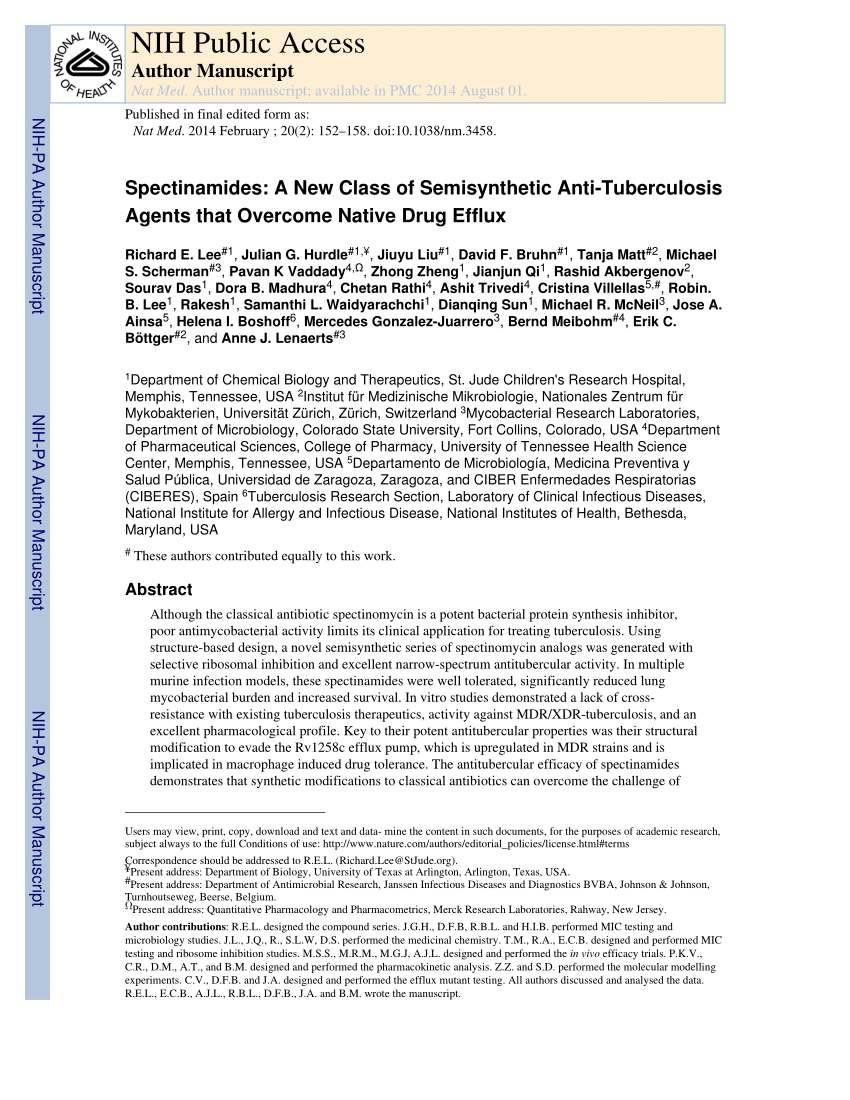 (PDF) Spectinamides: A New Class of Semisynthetic Anti-Tuberculosis ...