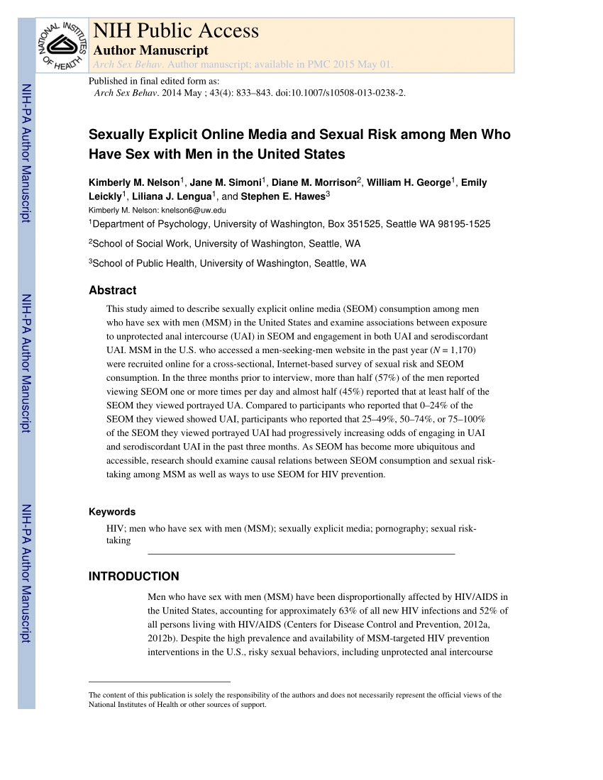 PDF) Sexually Explicit Online Media and Sexual Risk Among Men Who Have Sex with Men in the United States