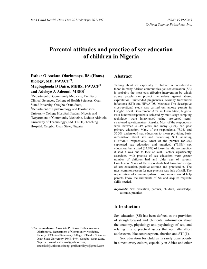 PDF) Parental attitudes and sex education of children in Nigeria