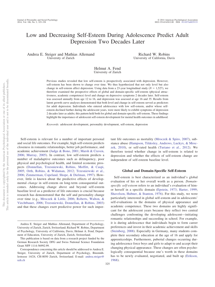 research on self esteem in adolescence