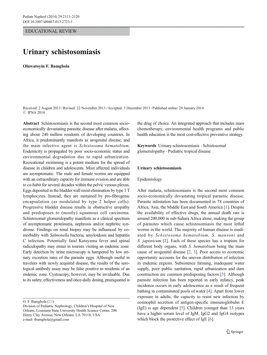 Project work on urinary schistosomiasis