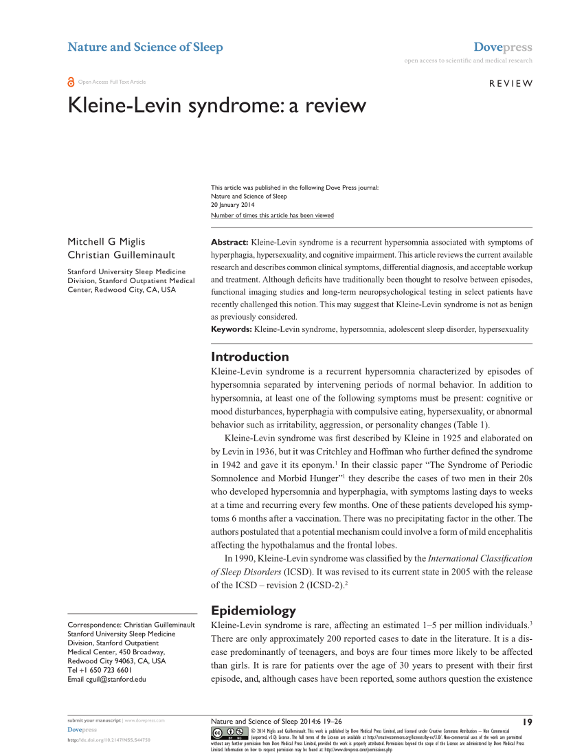 Pdf Kleine Levin Syndrome A Review
