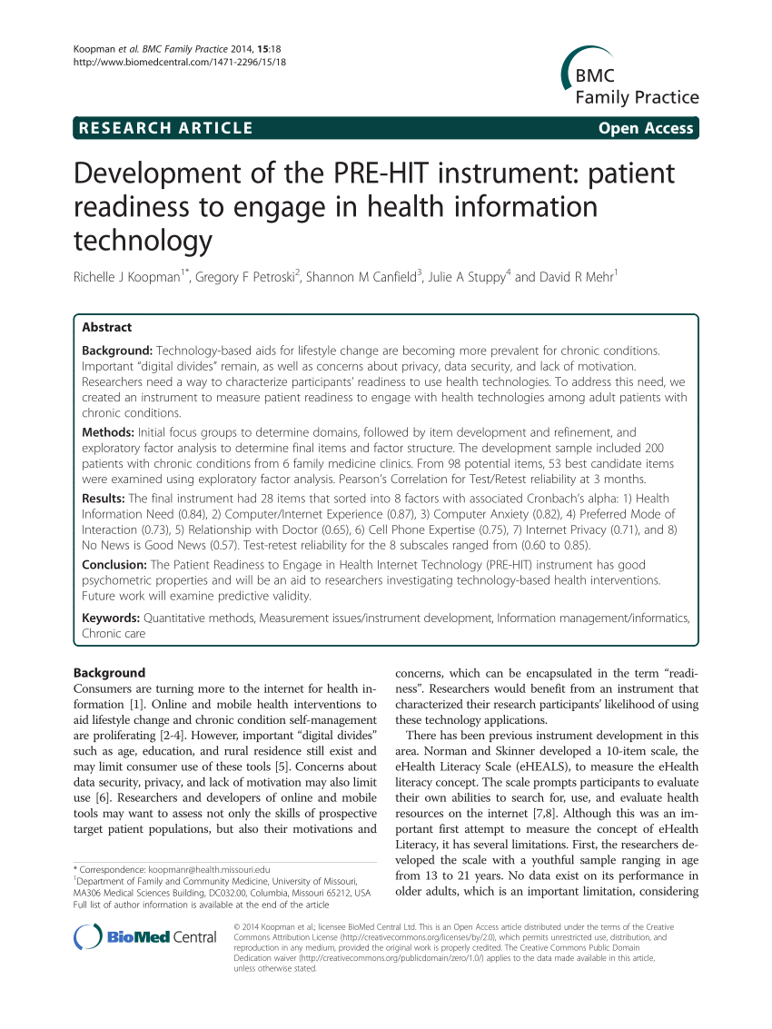 (PDF) Development of the PREHIT instrument Patient readiness to