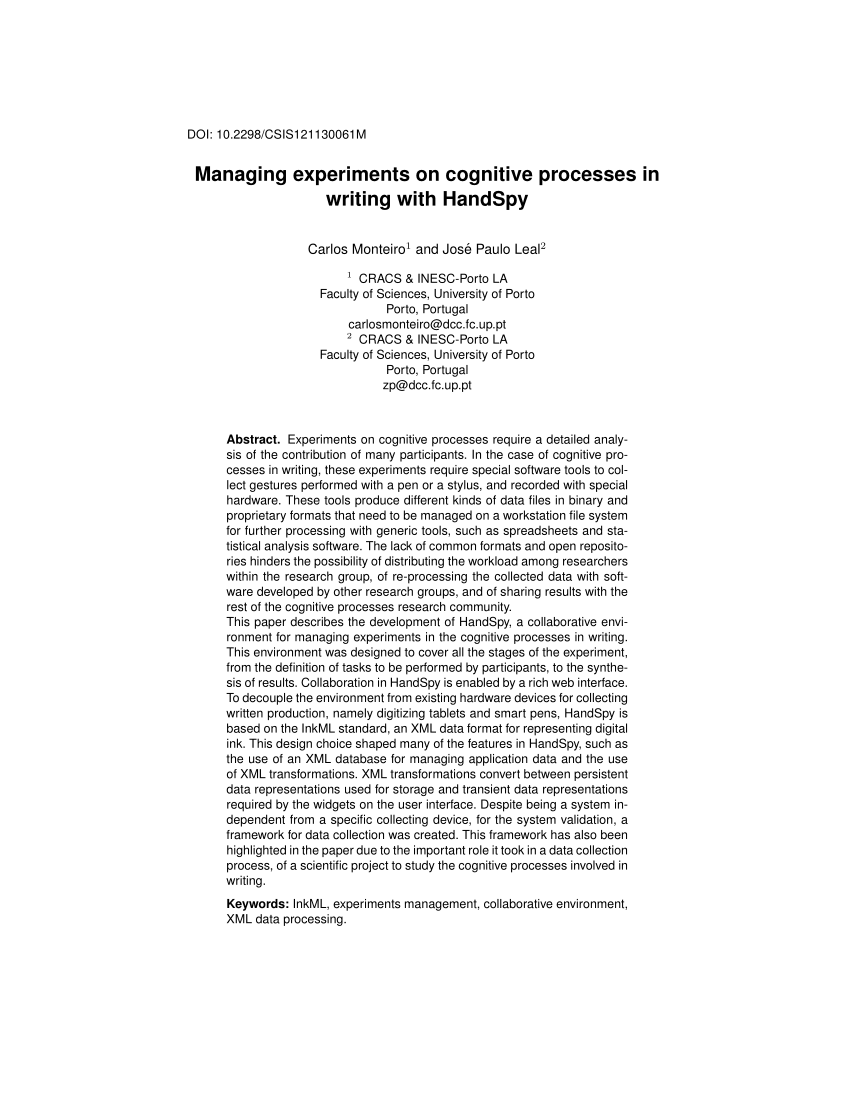 Pdf Managing Experiments On Cognitive Processes In Writing - 