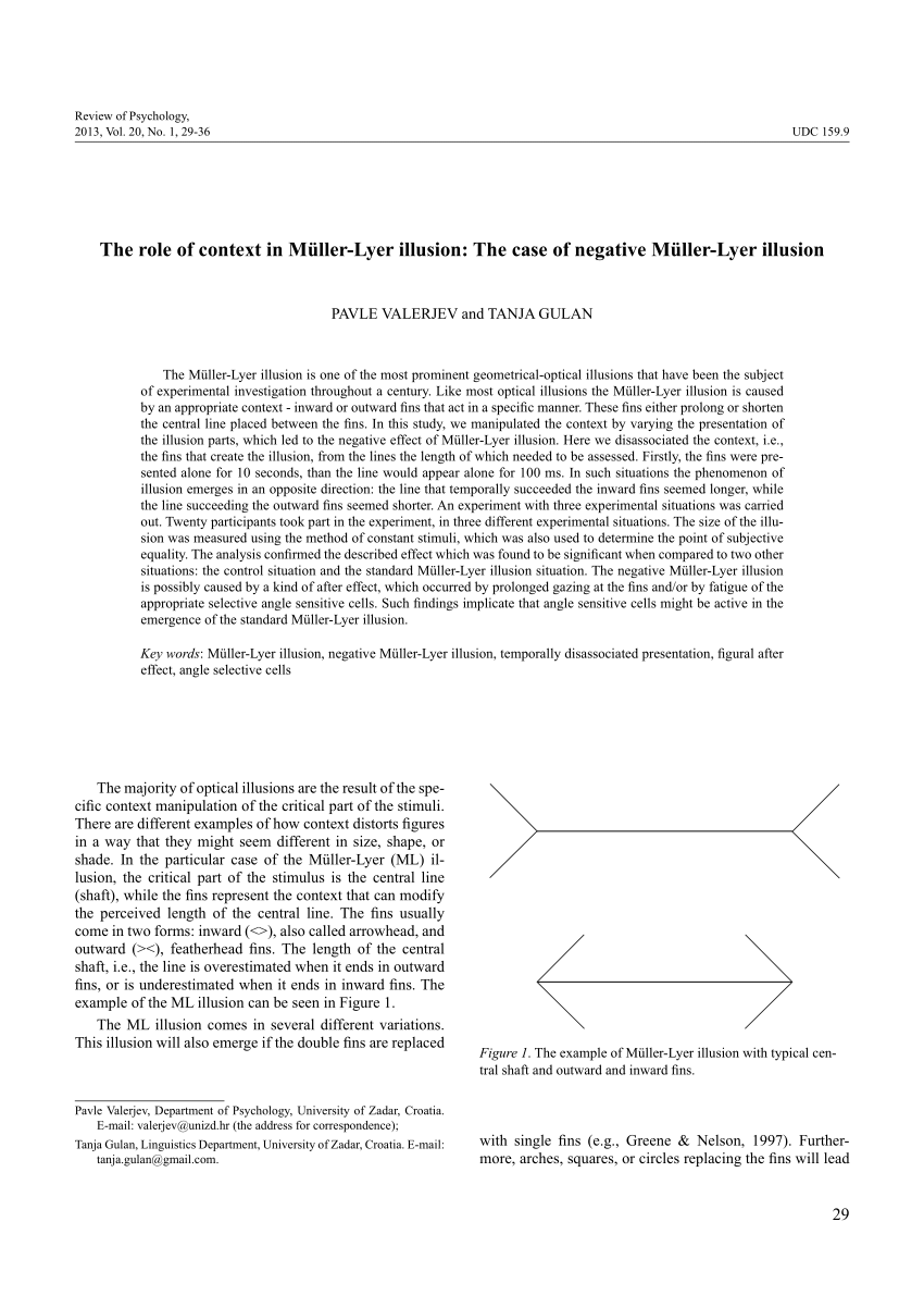 Pdf The Role Of Context In Muller Lyer Illusion The Case Of Negative Muller Lyer Illusion