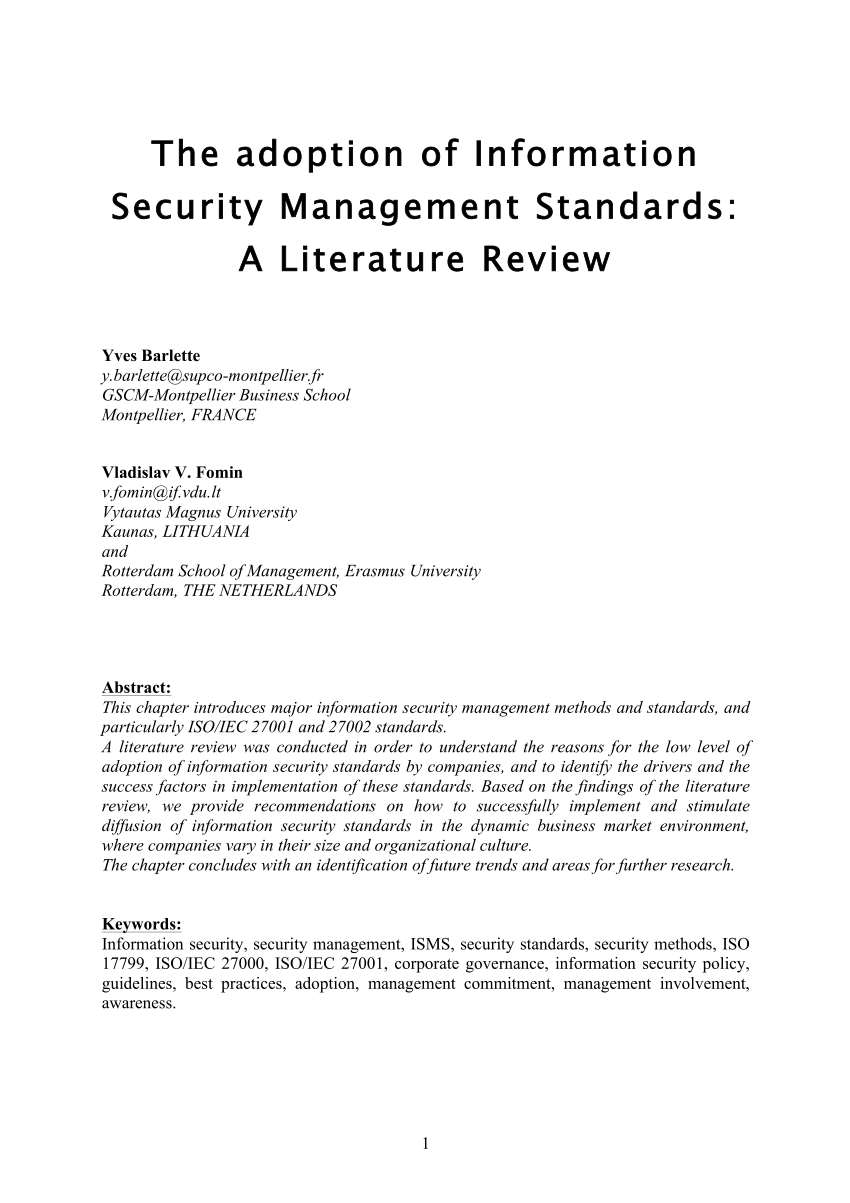 Pdf The Adoption Of Information Security Management