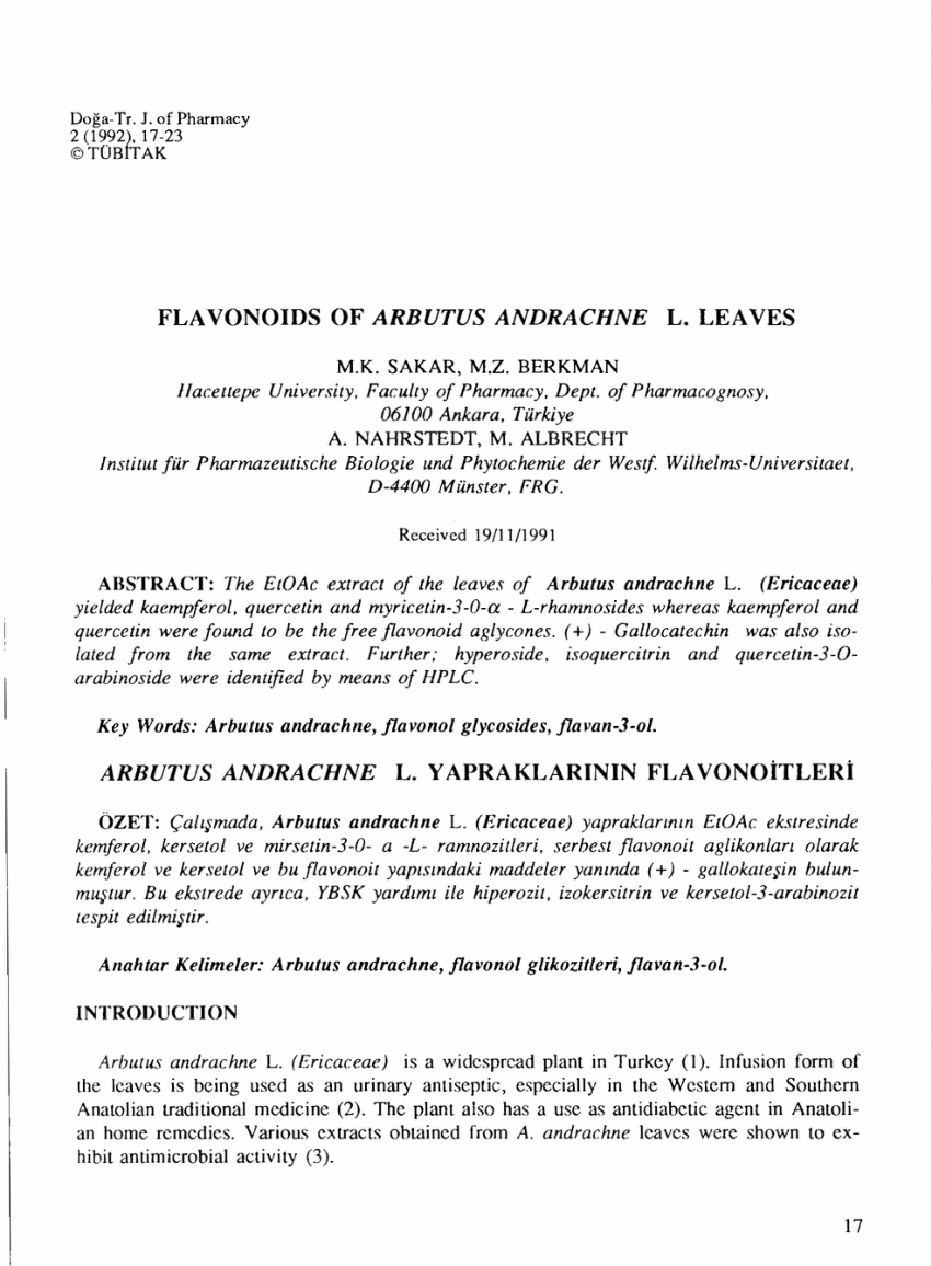 Pdf Flavonoids Of Arbutus Andrachne L Leaves