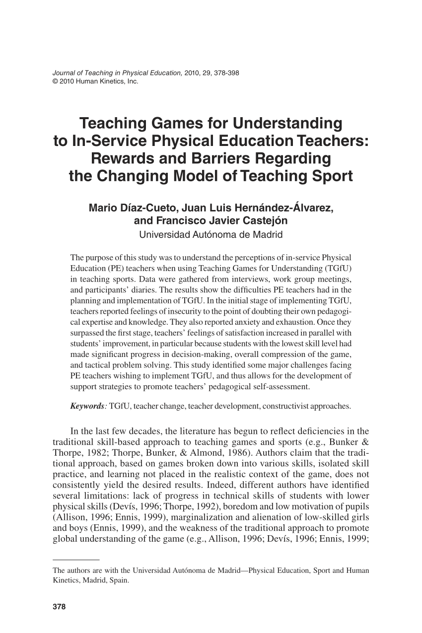 pdf  teaching games for understanding to in