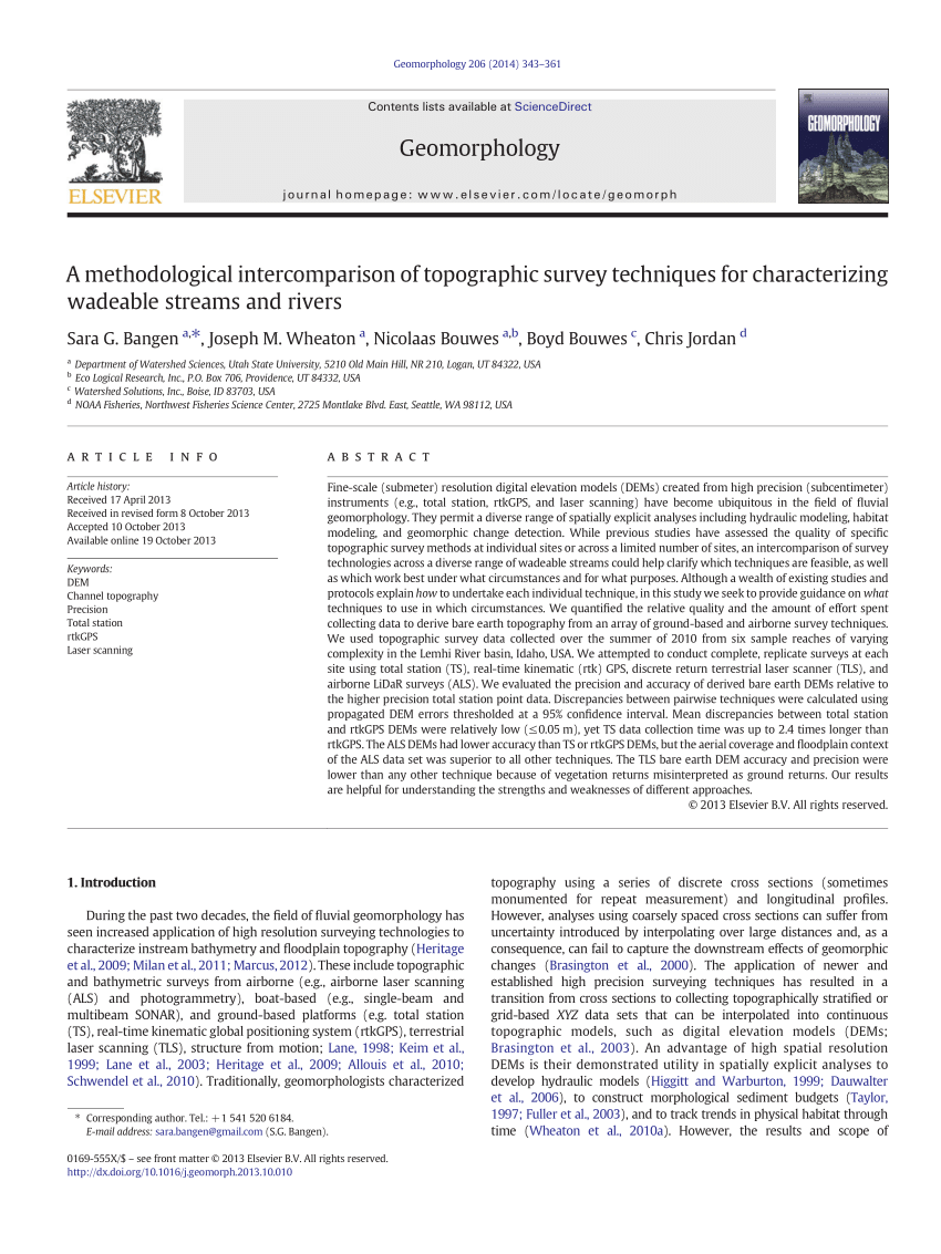 Pdf A Methodological Intercomparison Of Topographic Survey - pdf a methodological intercomparison of topographic survey techniques for characterizing wadeable streams and rivers