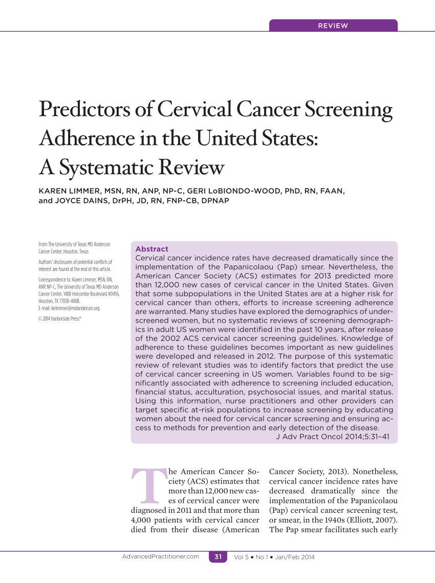 Predictors Of Cervical Cancer Screening Adherence In The United