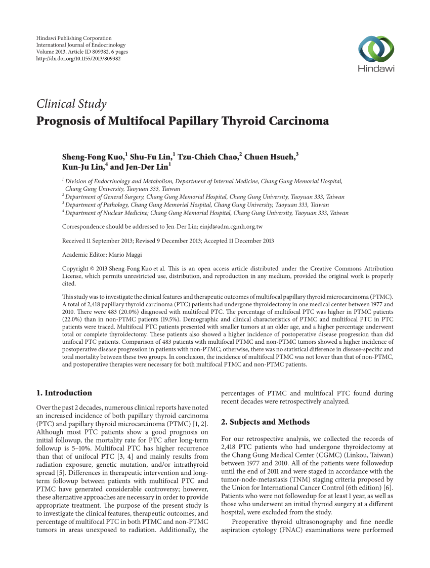 (PDF) Prognosis of Multifocal Papillary Thyroid Carcinoma