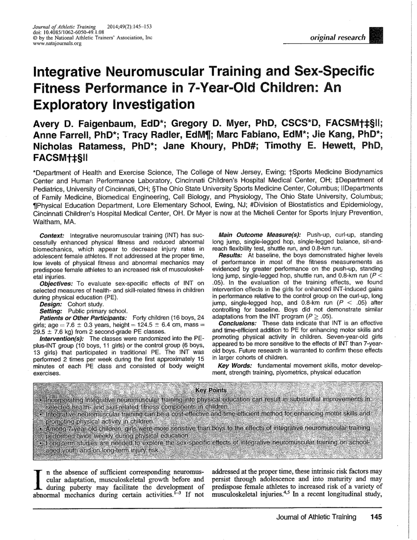 PDF) Integrative Neuromuscular Training and Sex-Specific Fitness  Performance in 7-Year-Old Children: An Exploratory Investigation