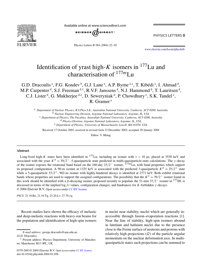Pdf Identification Of Yrast High K Isomers In 177lu And Characterisation Of 177mlu