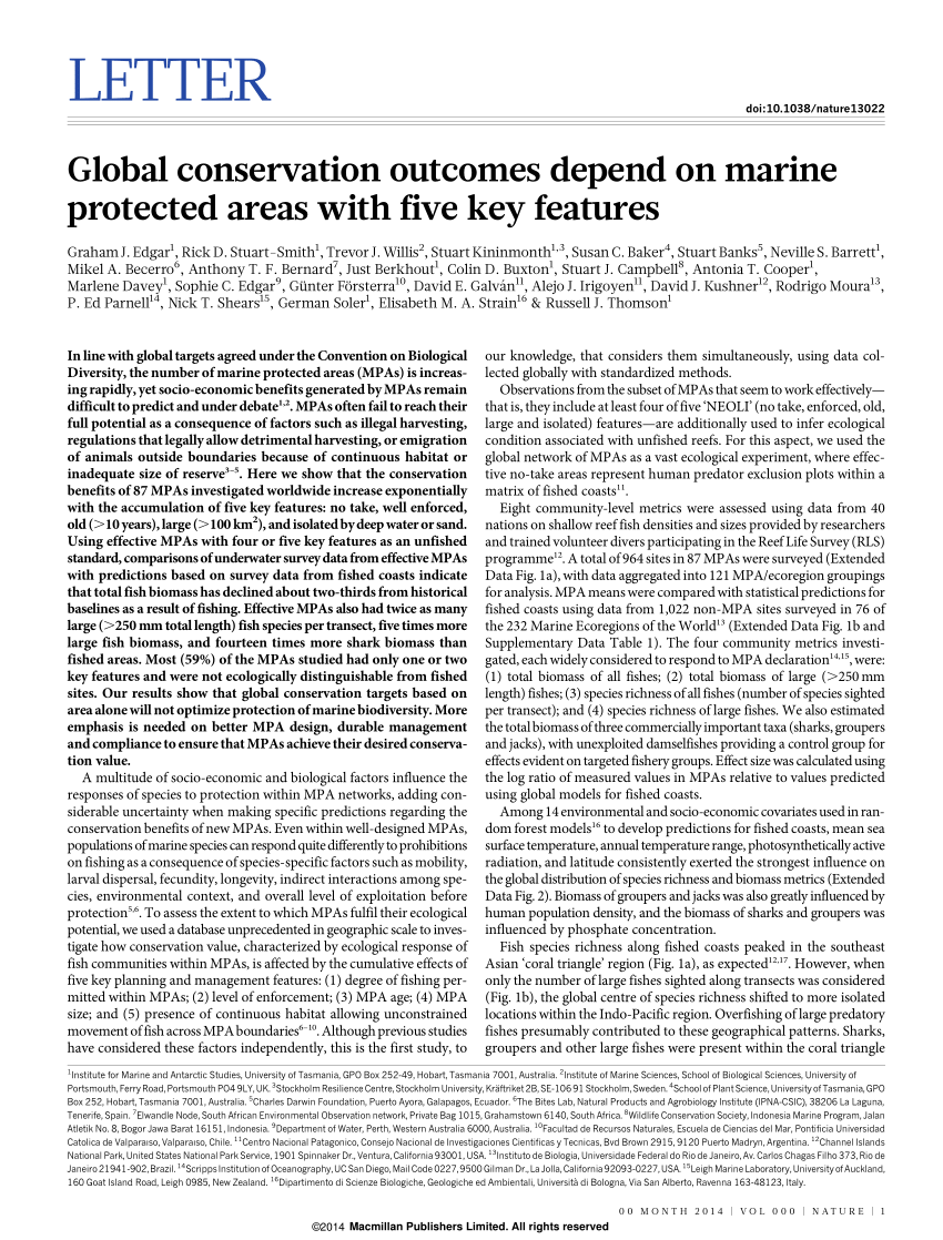 PDF) Global conservation outcomes depend on marine protected areas 
