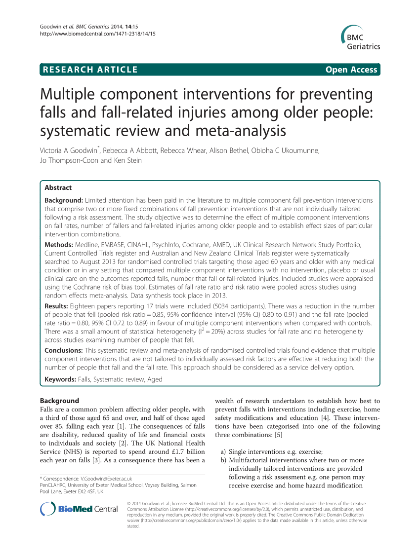 Pdf Multiple Component Interventions For Preventing Falls And Fall Related Injuries Among