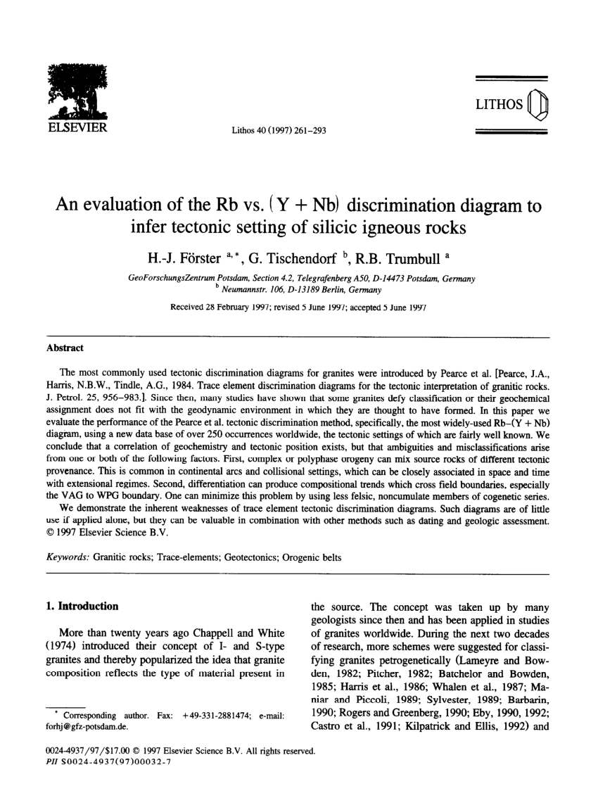 Pdf An Evaluation Of The Rb Vs Y Nb Discrimination Diagram To Infer Tectonic Setting Of Silicic Igneous Rocks