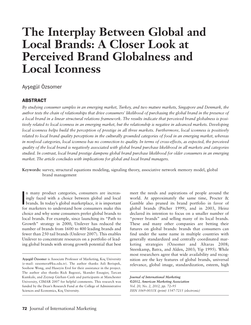 Pdf The Interplay Between Global And Local Brands A Closer Look At Perceived Brand Globalness And Local Iconness