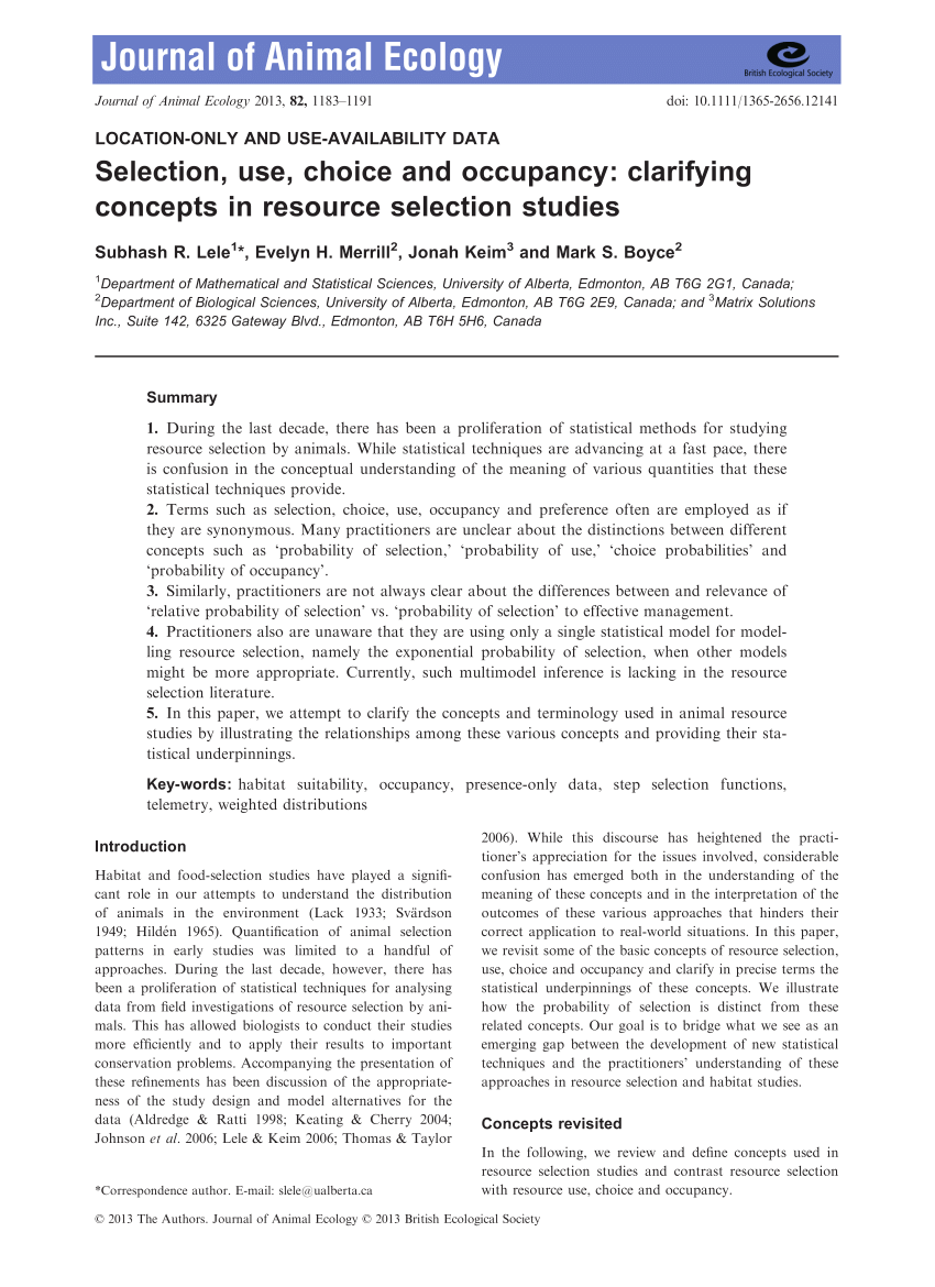 PDF) Selection, use, choice and occupancy: Clarifying concepts in resource  selection studies