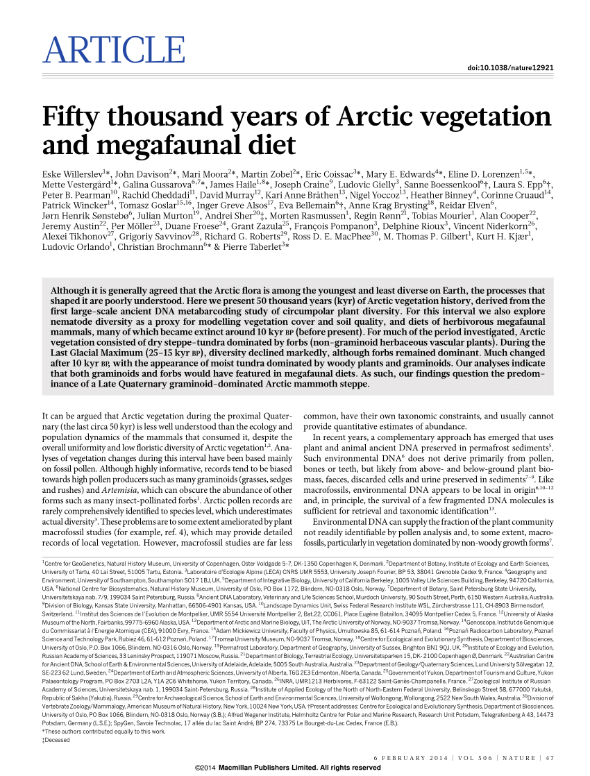PDF) Fifty thousand years of Arctic vegetation and megafaunal diet