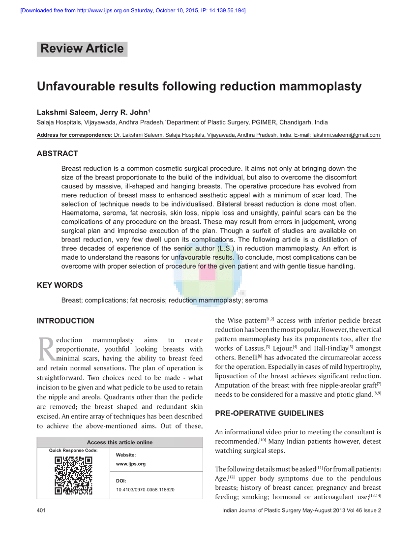 PDF) Unfavourable results following reduction mammoplasty