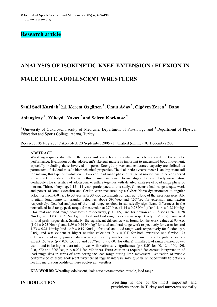 PDF) Analysis of Isokinetic Knee Extension / Flexion in Male Elite Adolescent Wrestlers photo photo