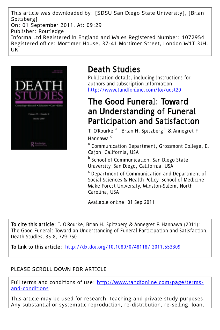 Pdf The Good Funeral Toward An Understanding Of Funeral