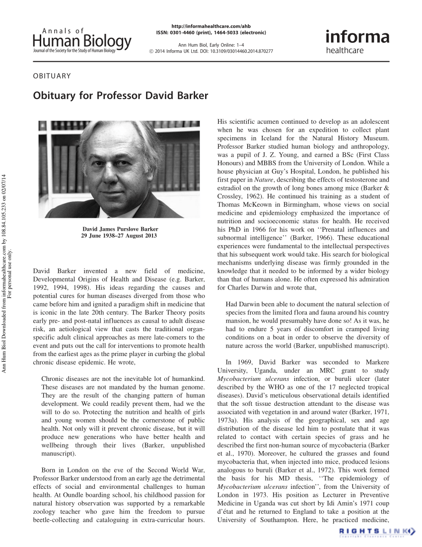 PDF Obituary for Professor David Barker