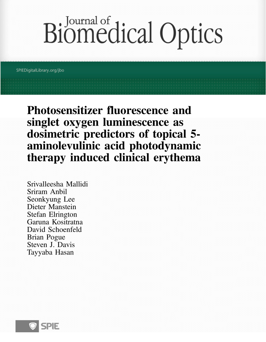 PDF) Photosensitizer fluorescence and singlet oxygen luminescence as  dosimetric predictors of topical 5-aminolevulinic acid photodynamic therapy  nduced clinical erythema